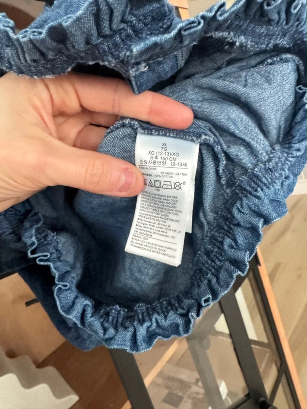 Gap × LoveShackFancy girls Denim Ruffle Button Front Top cropped shirt